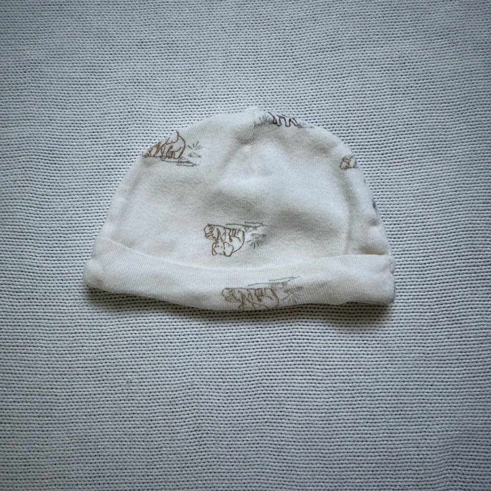 Carter’s Newborn Baby Hat Cream Elephant Print Cotton Beanie – Size NB